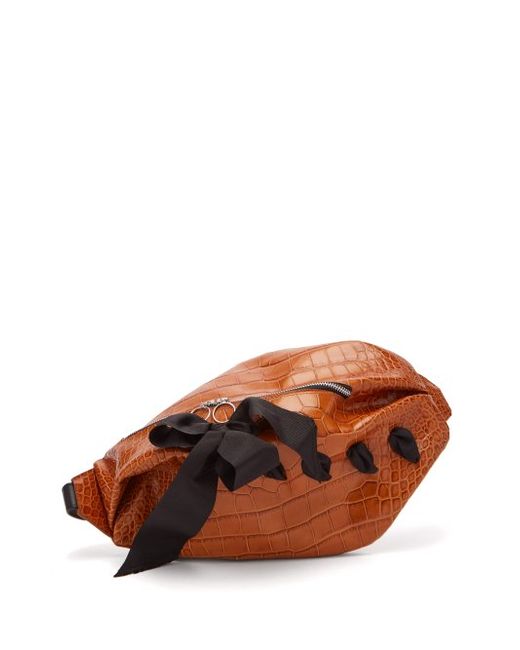 Marques'Almeida Bow Detailed Crocodile Effect Leather Belt Bag