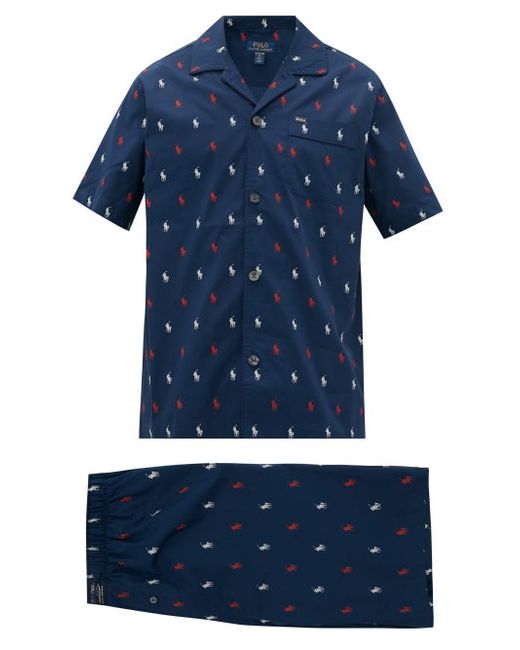 Polo Ralph Lauren Logo-print Cotton-poplin Pyjamas Navy
