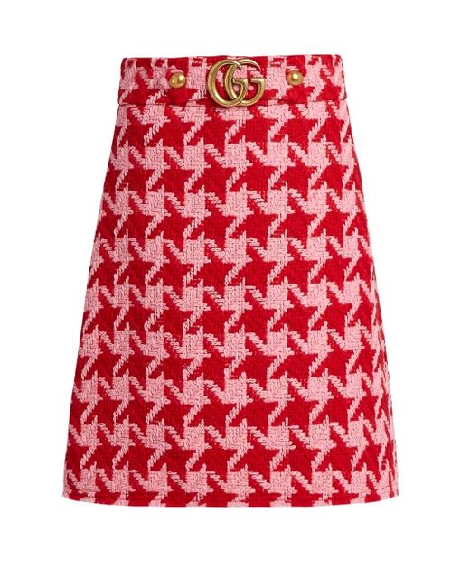 Gucci High-rise wool-blend herringbone A-line skirt