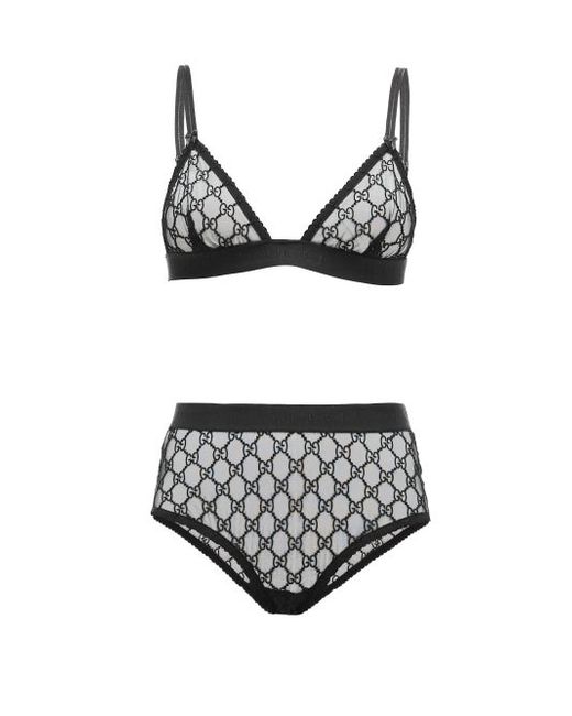 Gucci Gg-jacquard Tulle Bra And High-rise Briefs