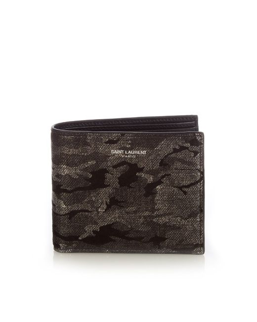 Saint Laurent Metallic camouflage-print bi-fold suede wallet