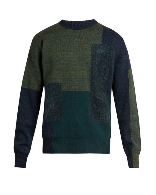 Oamc Paneled wool-blend crew-neck sweater