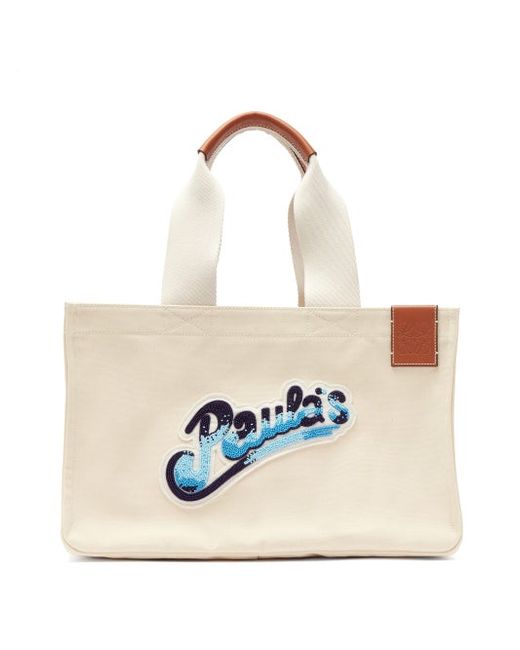 Loewe Paula's Ibiza Beaded-logo Canvas Tote Bag