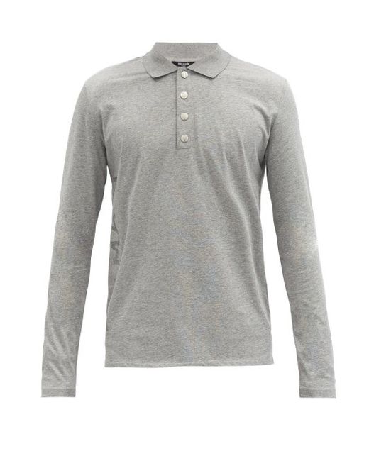 Balmain Logo-print Buttoned Cotton-jersey Polo Shirt