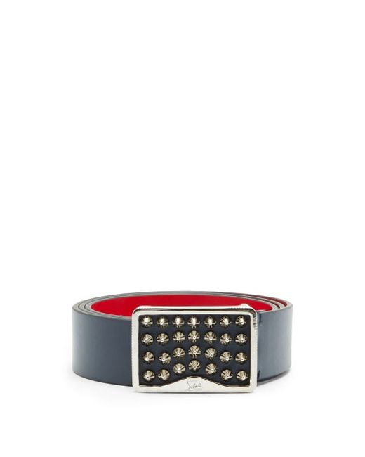 Christian Louboutin Louis Spiked-buckle Leather Belt Navy