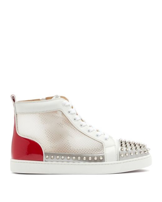 Christian Louboutin Studded Leather And Mesh High-top Trainers