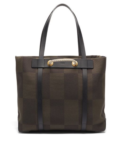 Mismo M/s Seaside Checked Canvas Leather Tote Bag