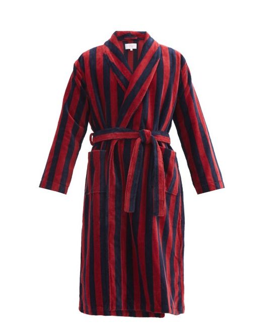 Derek Rose Triton Belted Striped Cotton-blend Velour Robe