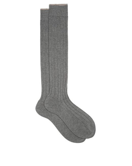 Brunello Cucinelli Contrast-trim Ribbed Cotton Below-the-knee Socks