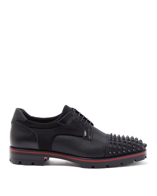 Christian Louboutin Luis Spike-toe Leather And Neoprene Derby Shoes