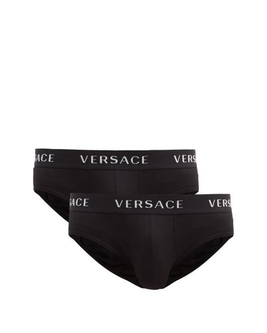 Versace Pack Of Two Logo-jacquard Cotton-blend Briefs