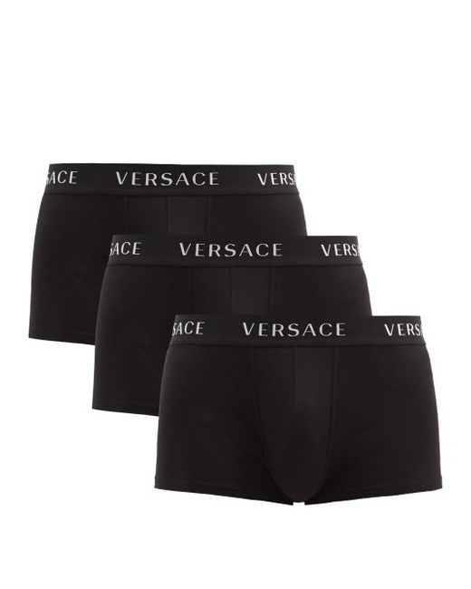 Versace Pack Of Three Logo-jacquard Cotton-blend Briefs