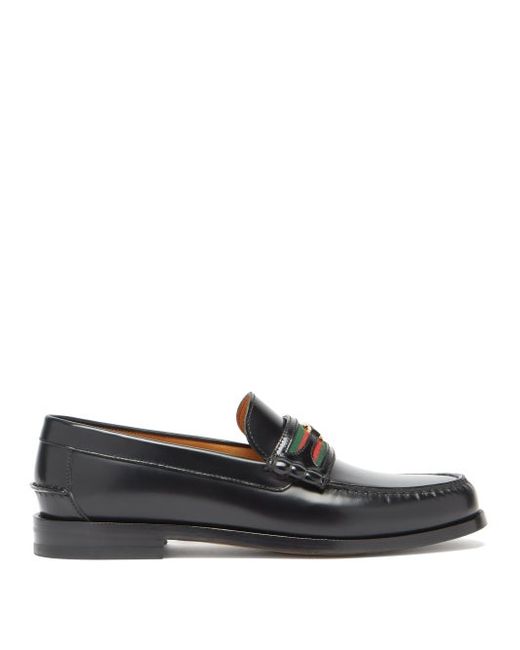 Gucci Web-stripe Leather Loafers