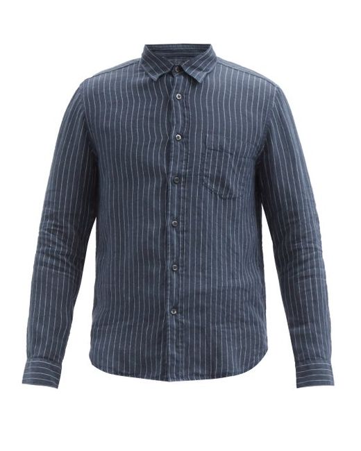 120 Lino Pinstriped Crinkled Linen-calico Shirt