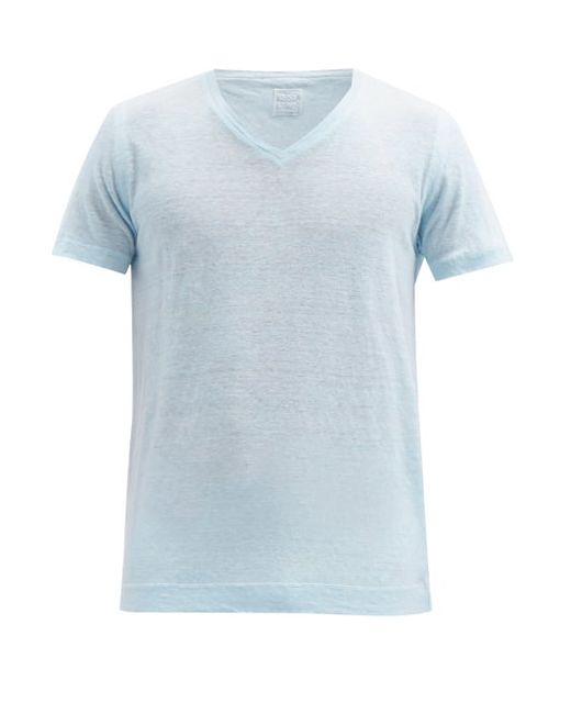 120 Lino V-neck Linen-slub Jersey T-shirt