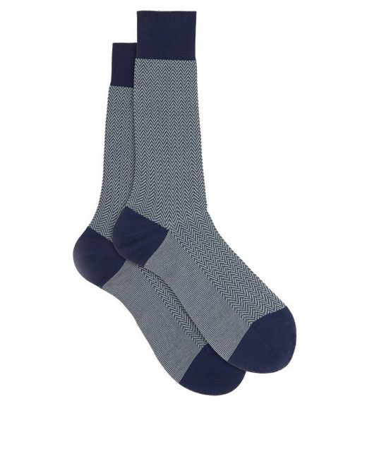 Pantherella Fabian Herringbone Cotton-lisle Blend Socks