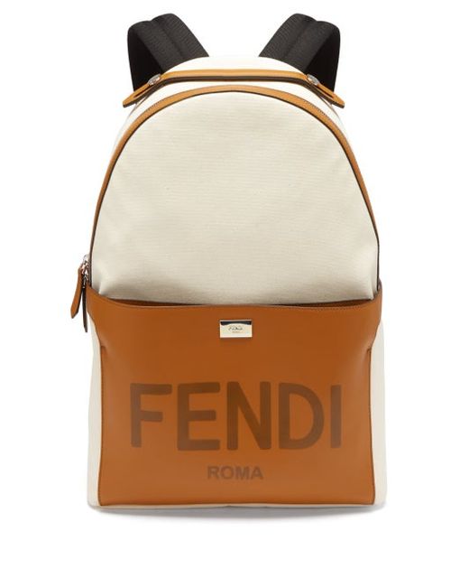 Mens BAGS Fendi Logo-debossed Cotton-canvas And Leather Backpack