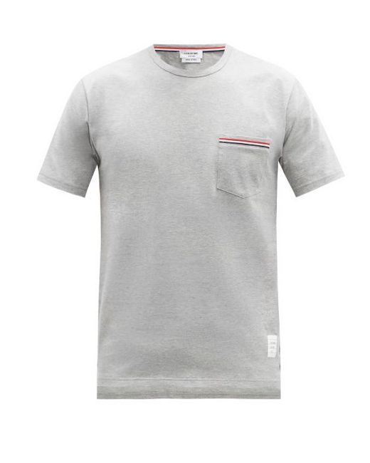 Thom Browne Tricolour-stripe Patch-pocket Cotton T-shirt