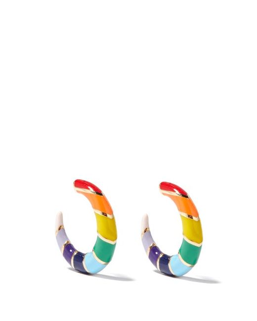Alison Lou Petite V 14kt Gold Enamel Hoop Earrings