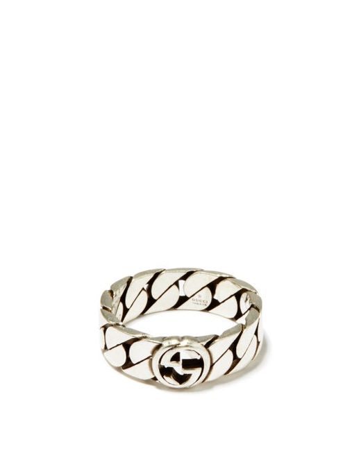 Gucci GG-logo Sterling Chain Ring