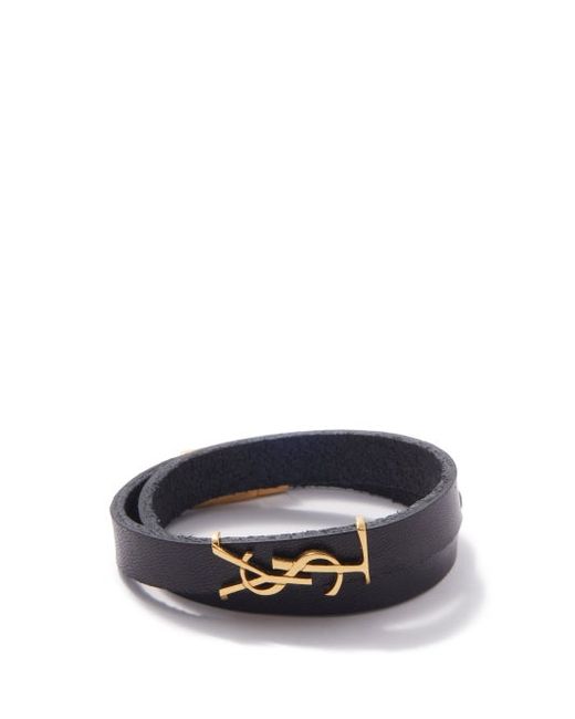 Saint Laurent Ysl Leather Wraparound Bracelet