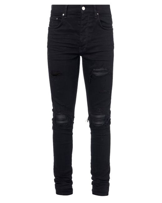 Amiri Mx1 Distressed Leather-panelled Slim-leg Jeans