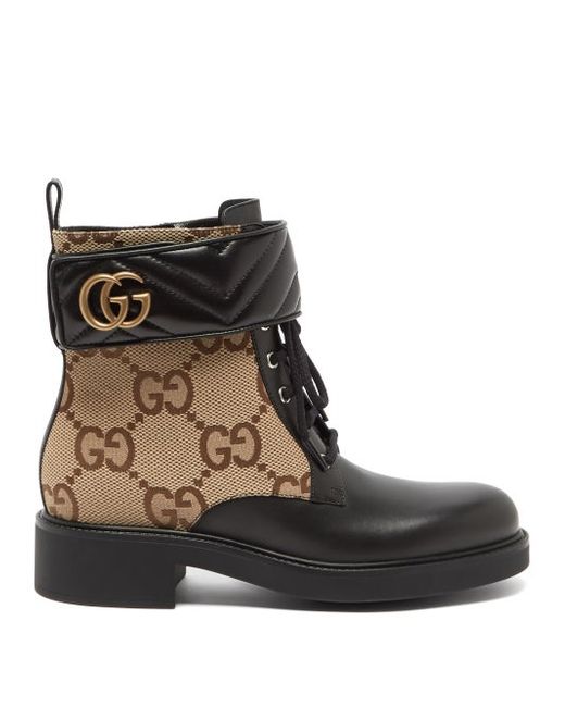 Gucci GG Marmont Canvas And Leather Ankle Boots