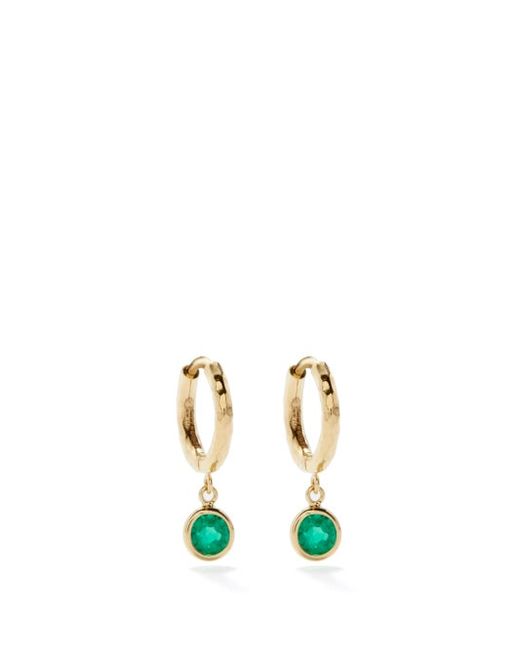 Octavia Elizabeth Charmed Gabby Micro Emerald 18kt Gold Earrings