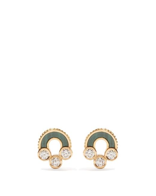 Viltier Magnetic Diamond Malachite 18kt Gold Earrings
