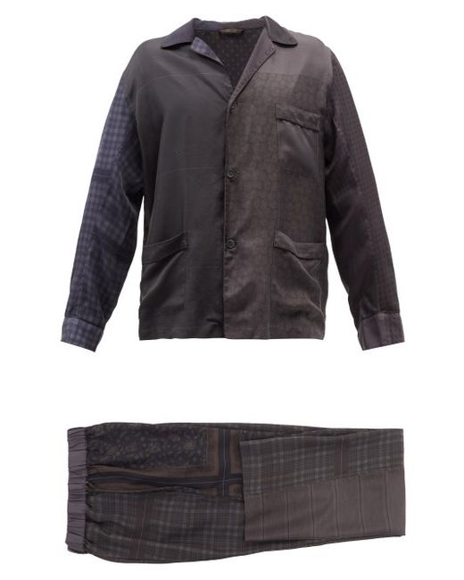 Brioni Patchwork Silk-satin Shirt And Trousers