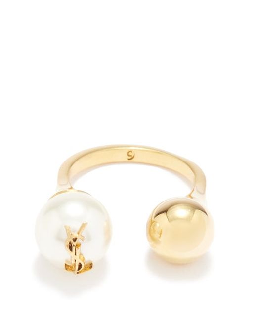 Saint Laurent Ysl Faux Ball Brass Ring