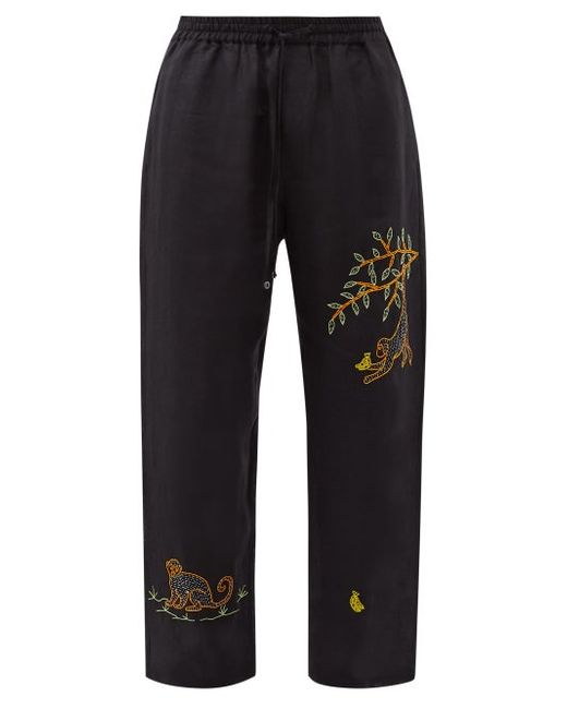 Harago Langur Embroidered Linen Trousers
