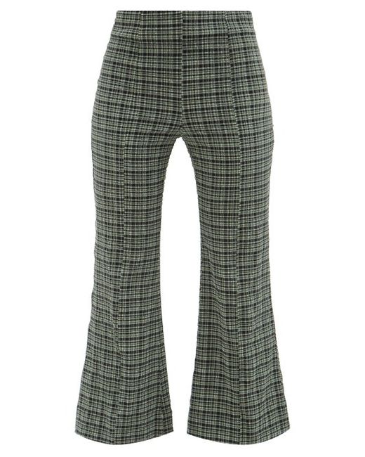 Ganni Checked Seersucker Kick-flare Cropped Trousers