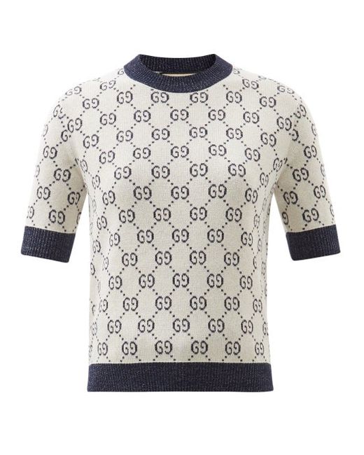 Gucci GG-jacquard Short-sleeved Cotton-blend Sweater