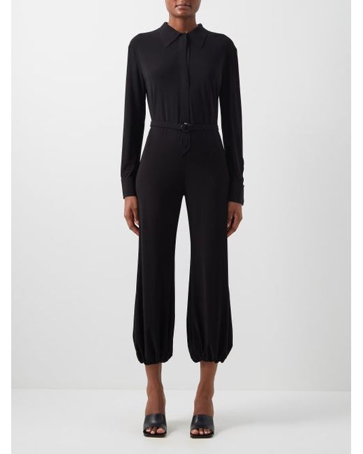 Norma Kamali Plunge-front Cropped Jersey Jumpsuit