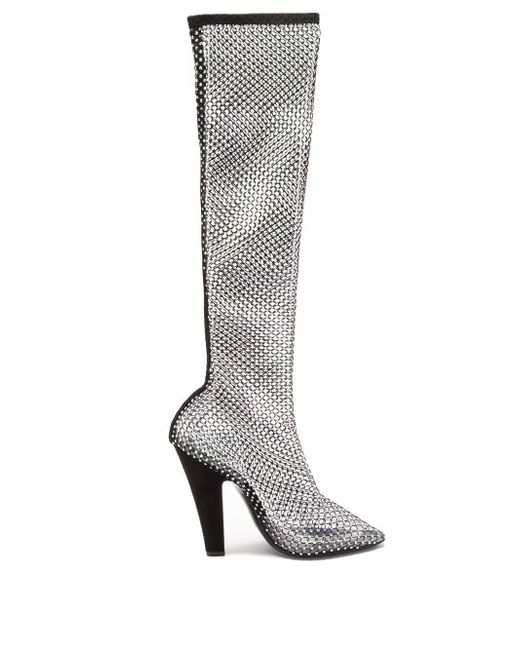 Saint Laurent Crystal-embellished Mesh Boots