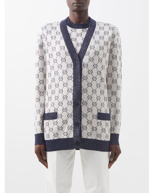 Gucci GG Intarsia Metallic-trimmed Cotton-blend Cardigan