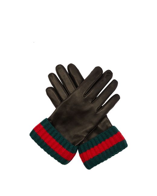Gucci Striped-knit and leather gloves