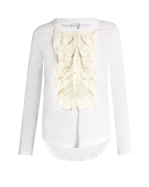 Chloé Long-sleeved silk ruffle-trimmed cotton T-shirt