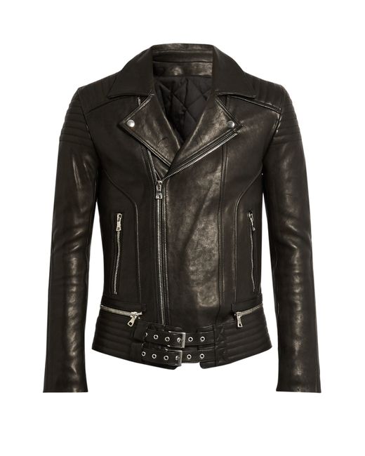 Balmain Quilted-panel leather biker jacket