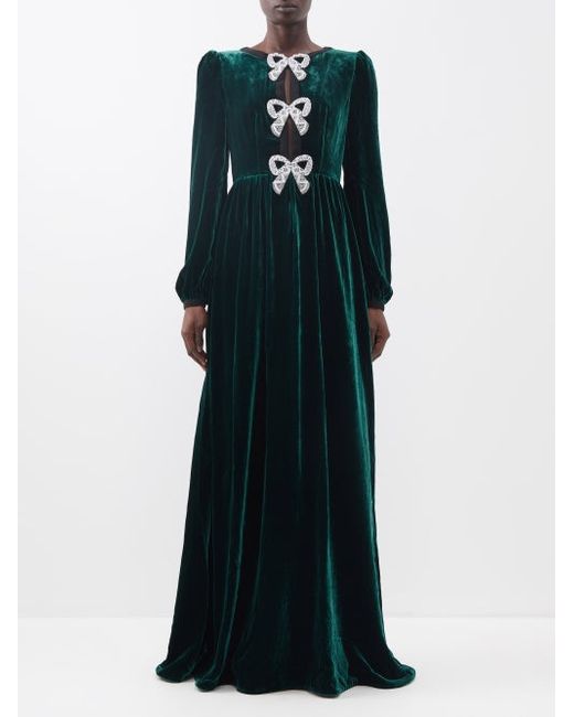 Saloni Camille Crystal-bow Velvet Gown