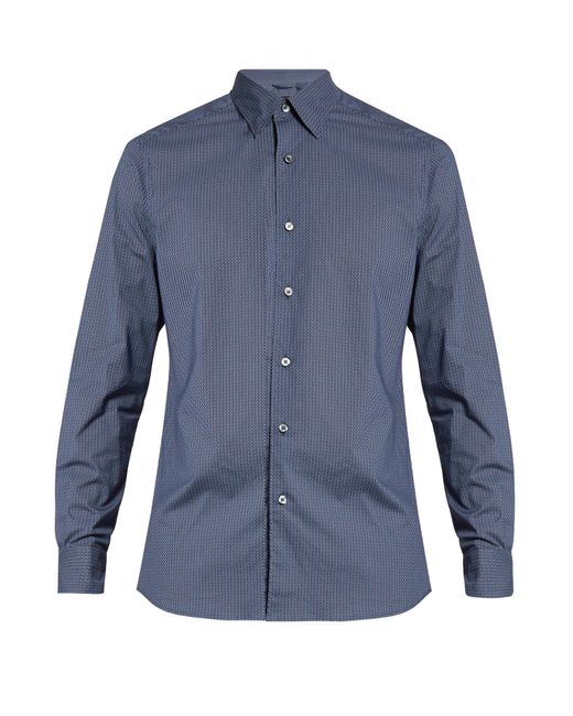 Ermenegildo Zegna Micro geometric-print long-sleeved cotton shirt