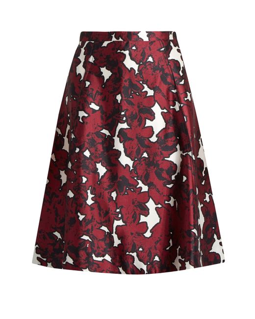 Oscar de la Renta Floral-print silk-mikado skirt