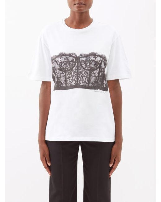 Alexander McQueen Lace Corset-print Cotton-jersey T-shirt