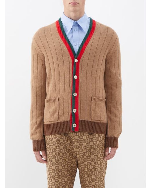 Gucci Stripe-trimmed Ribbed-knit Cardigan