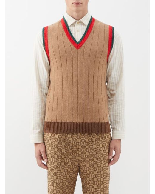 Gucci Stripe-trimmed Ribbed-knit Sweater Vest