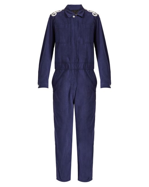 Burberry Lace-appliqué brushed-twill jumpsuit