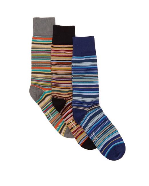 Paul Smith Pack Of Three Signature Stripe Cotton-blend Socks