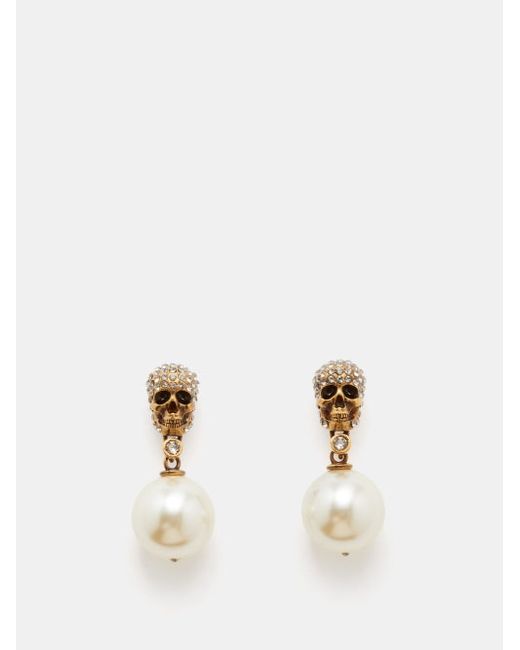 Alexander McQueen Faux Pearl And Skull Crystal-embellished Earrings
