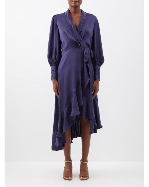Zimmermann Ruffled Asymmetric Silk-satin Wrap Dress
